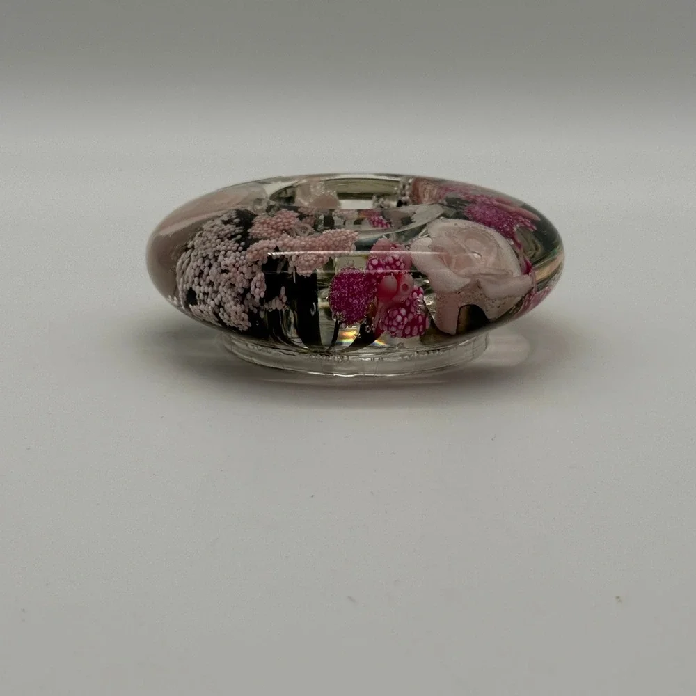 Gilde Dreamlight Candle Holder Germany Pink Rose Floral Resin Round 4in